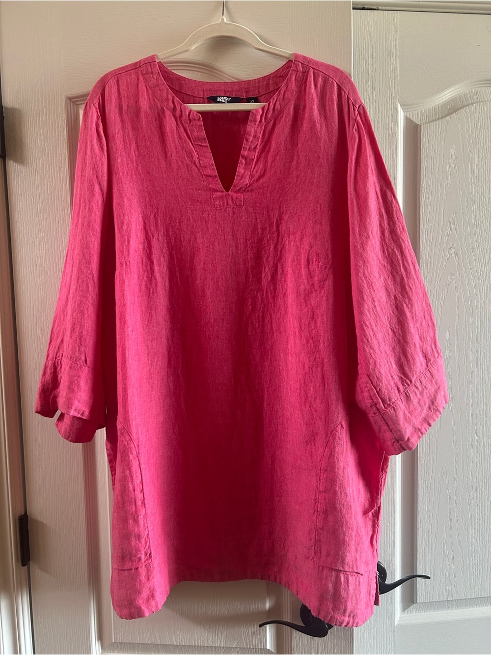 Lands' End hot pink Split-Neck Linen Tunic